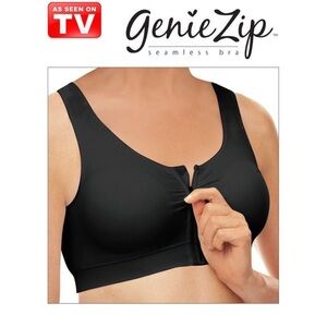 GenieZip intimates zip up black bra size XL(bra runs on the small side see pics)